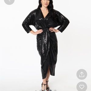 Unique Vintage sequined dress, twist front with tulip hem